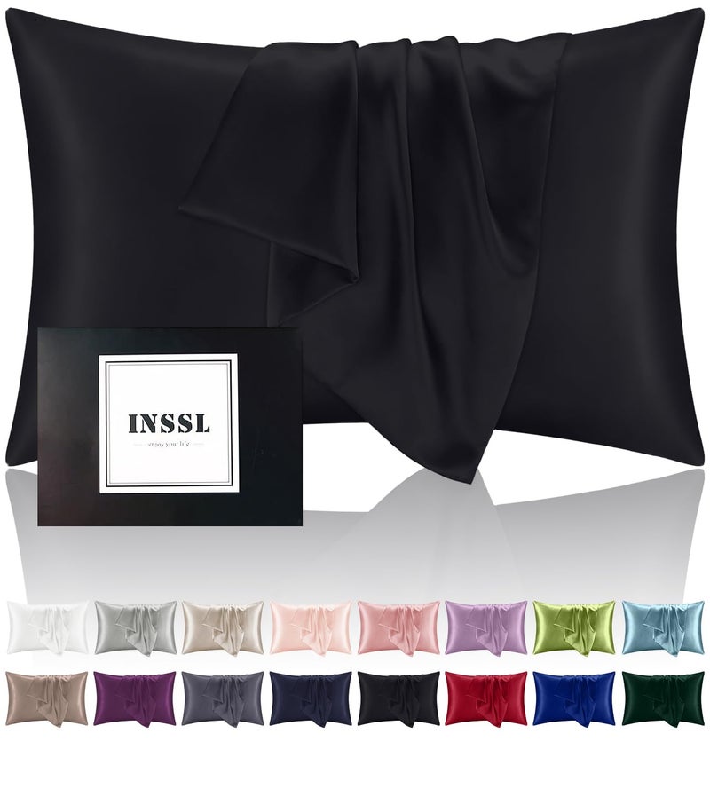 INSSL Silk Pillowcase for Women, Mulberry Silk Pillowcase for Hair and Skin and Stay Comfortable and Breathable During Sleep (Queen, Black) - Image 1